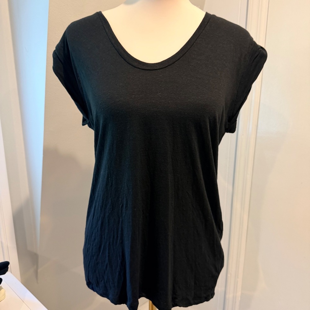 Who What Wear Black Linen Blend Cap Sleeve T-Shirt Minimalist Tee | Size M